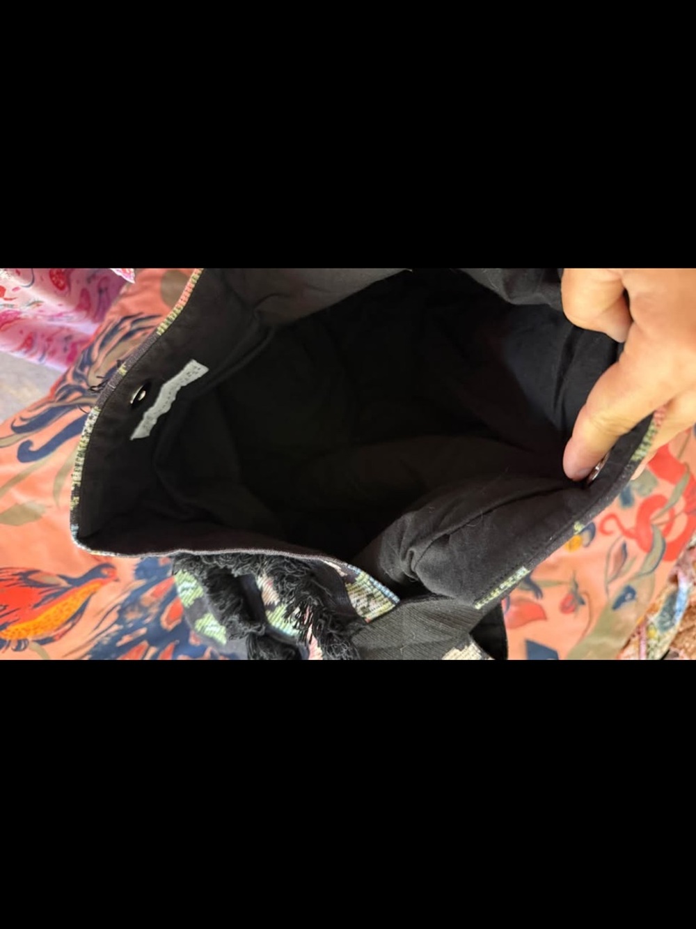 Floral Embroidered Black Hobo Bag with Multicolor Accents - Picture 6 of 6